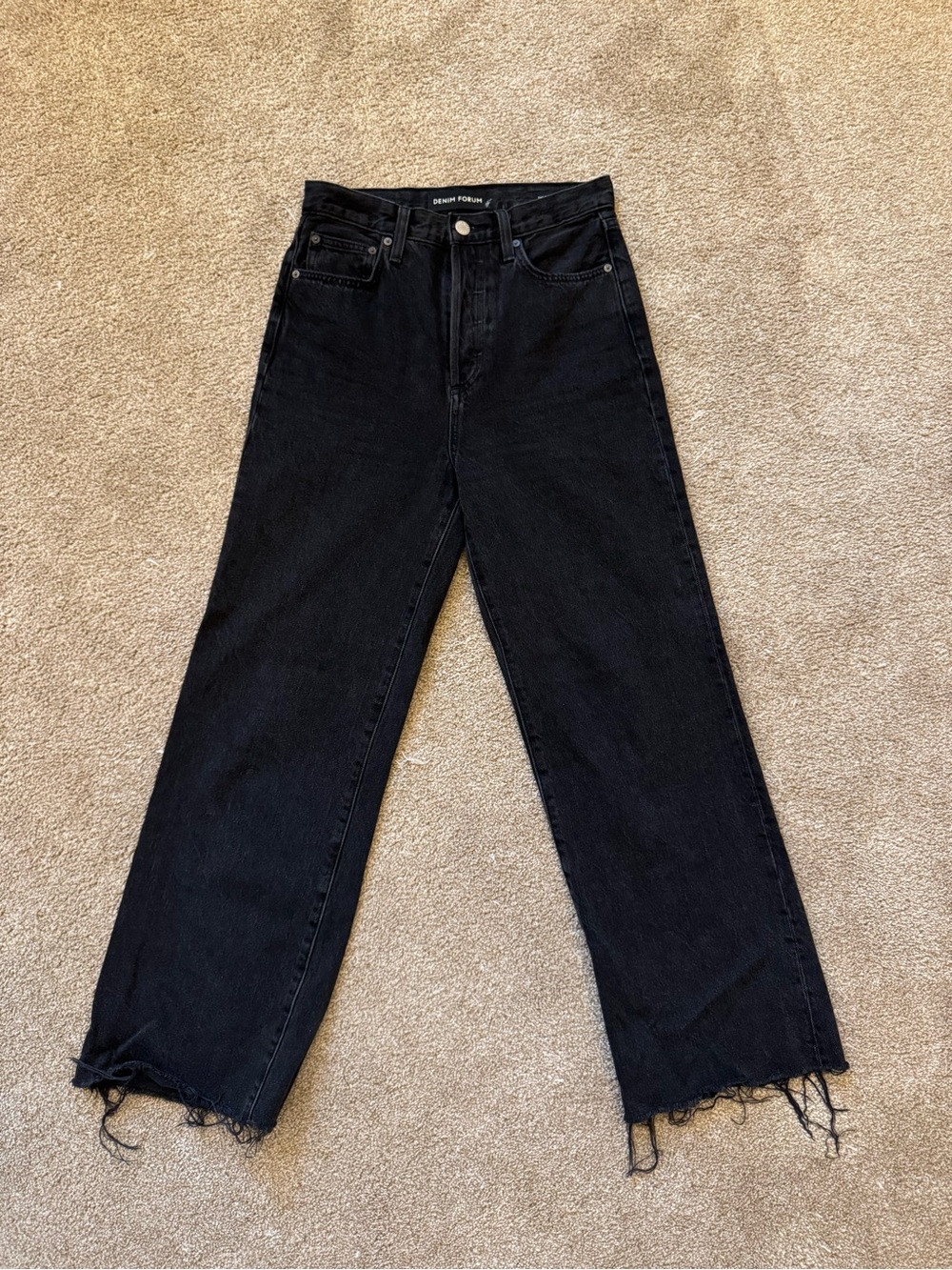 Denim Forum Farrah High-Rise Raw-Hem Wide Leg Jeans